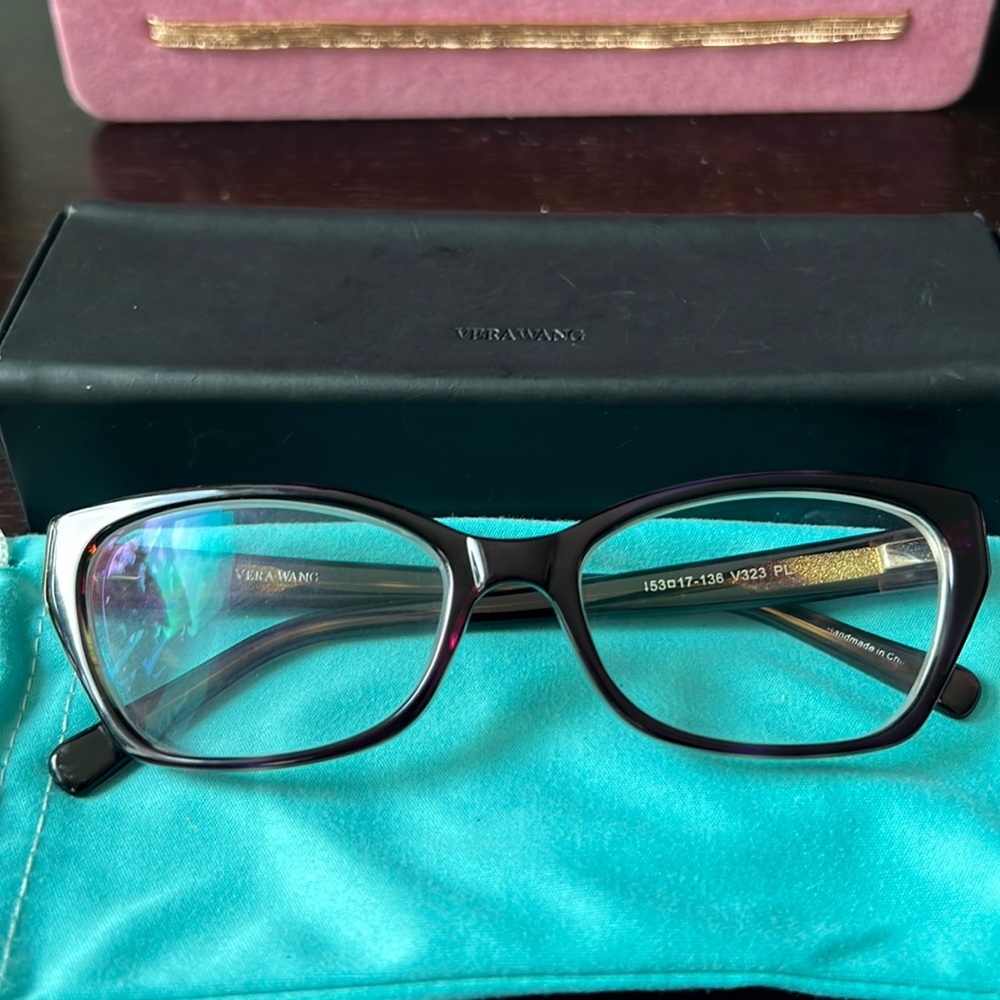Vera Wang Dark Purple Women’s Eyeglasses with prescription lenses.